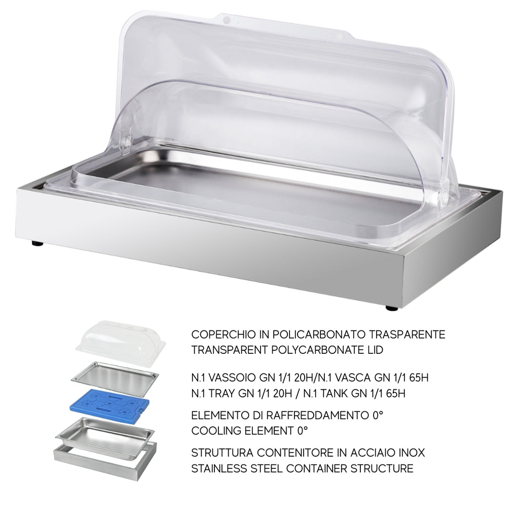 Buffet refrigerato professionale GN 1/1 con coperchio Roll Top – vasca in acciaio inox