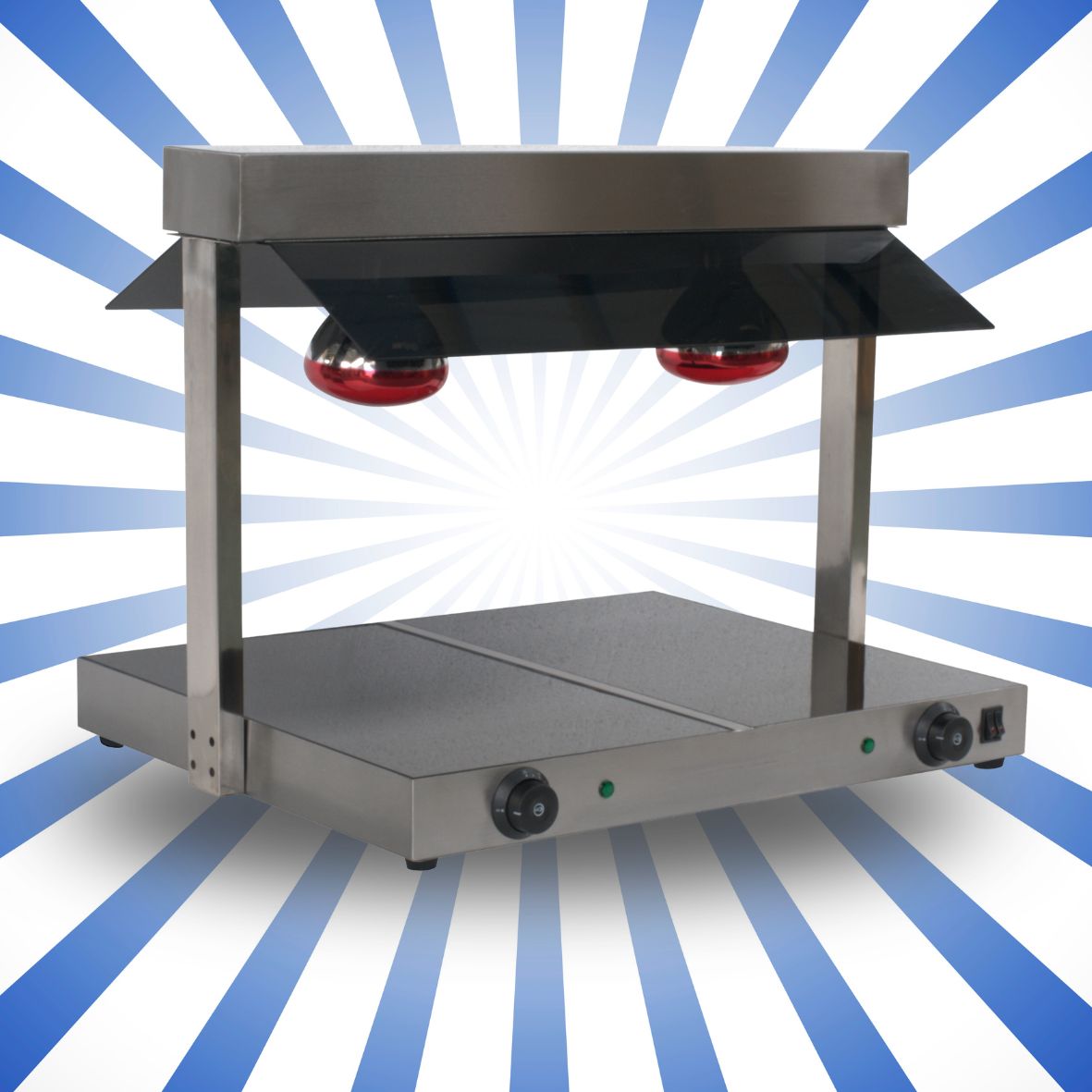 Piastra riscaldante - scaldavivande con base in vetro 2 lampade a infrarossi W 800 KM-BW2F