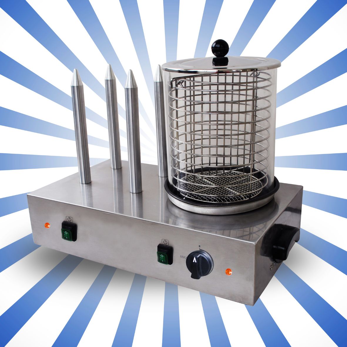 Macchina per hot-dog - scaldawurstel - 3 punte riscaldanti 1100 W KM-HD4